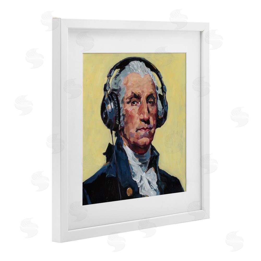 Studio Bautista Washington with Headphones White Framed Print Under Glass with Mat Wall Art