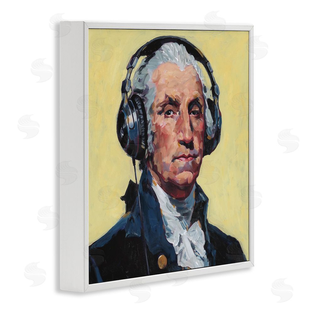 Studio Bautista Washington with Headphones White Framed Giclee Wall Art Print