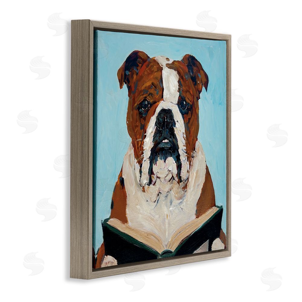Studio Bautista Bulldog Reading Book Brown Floating Frame Canvas Wall Art Print