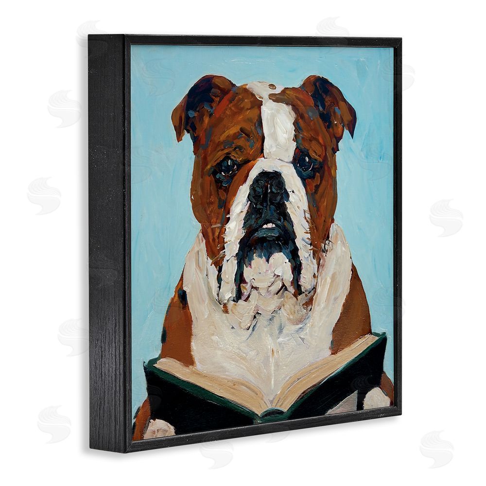 Studio Bautista Bulldog Reading Book Black Framed Giclee Wall Art Print