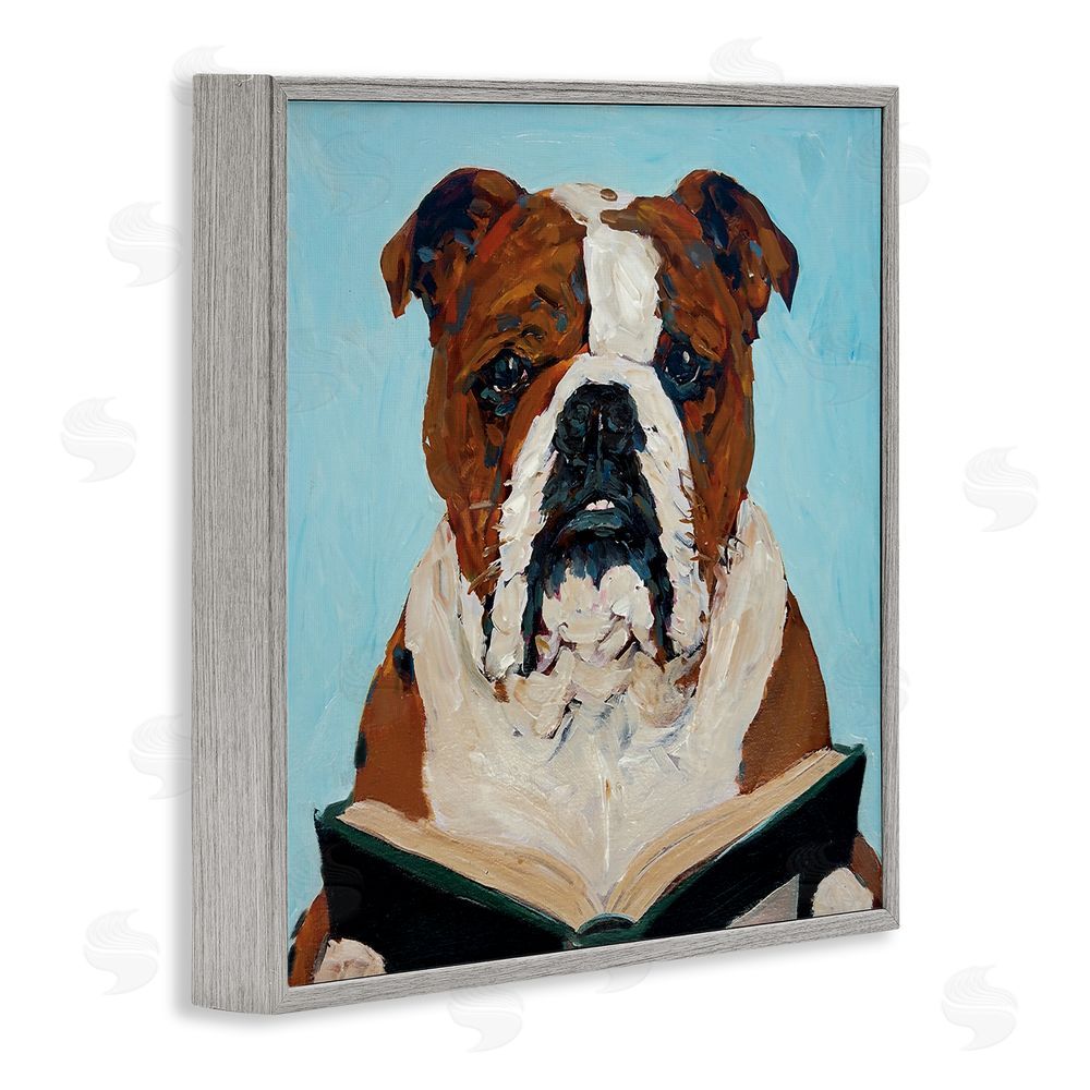 Studio Bautista Bulldog Reading Book Gray Framed Giclee Wall Art Print