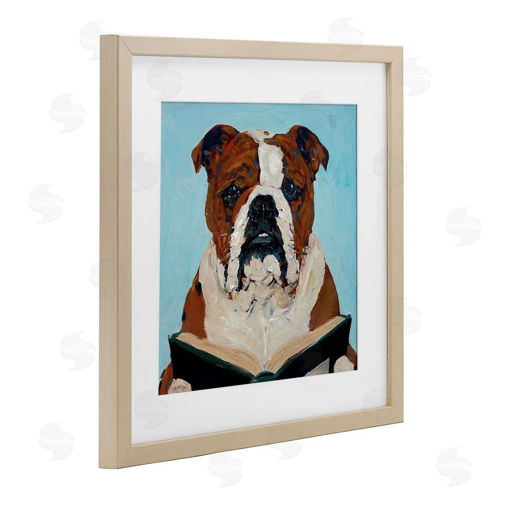 Studio Bautista Bulldog Reading Book Birch Framed Print Under Glass with White Mat Wall Art