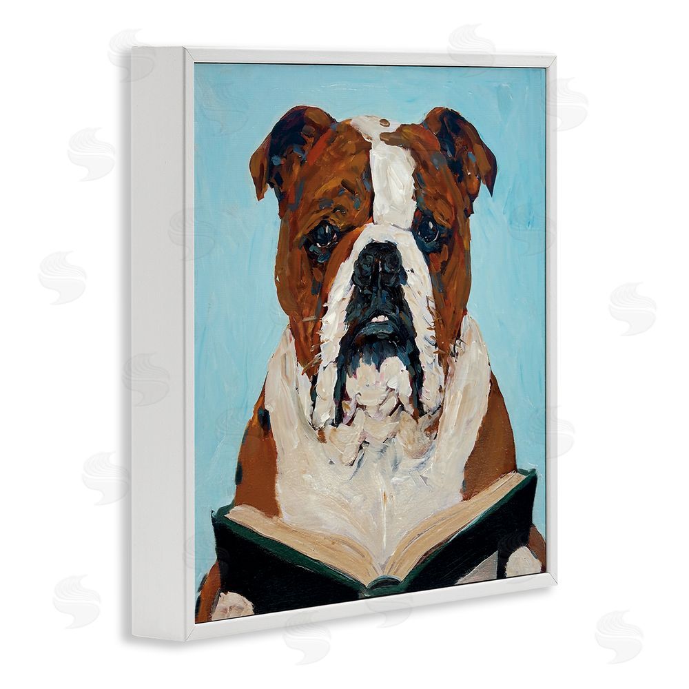 Studio Bautista Bulldog Reading Book White Framed Giclee Wall Art Print