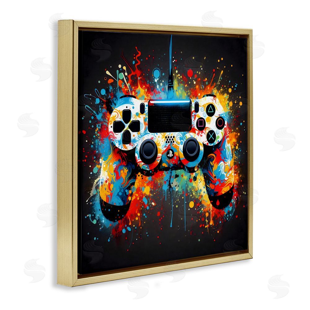 Creative Studio Colorful Controller Swirl Gold Floating Frame Canvas Wall Art Print