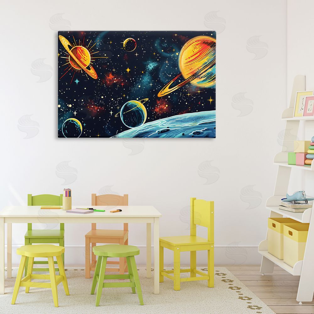Creative Studio Black Lit Galaxy Panorama Stretched Canvas Wall Art Print in Room