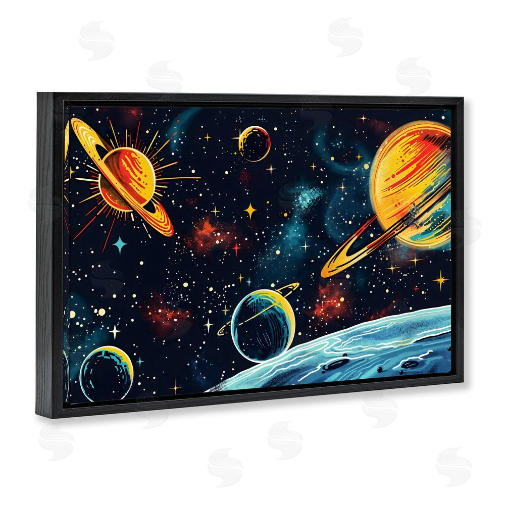 Creative Studio Black Lit Galaxy Panorama Black Floating Frame Stretched Canvas Wall Art Print