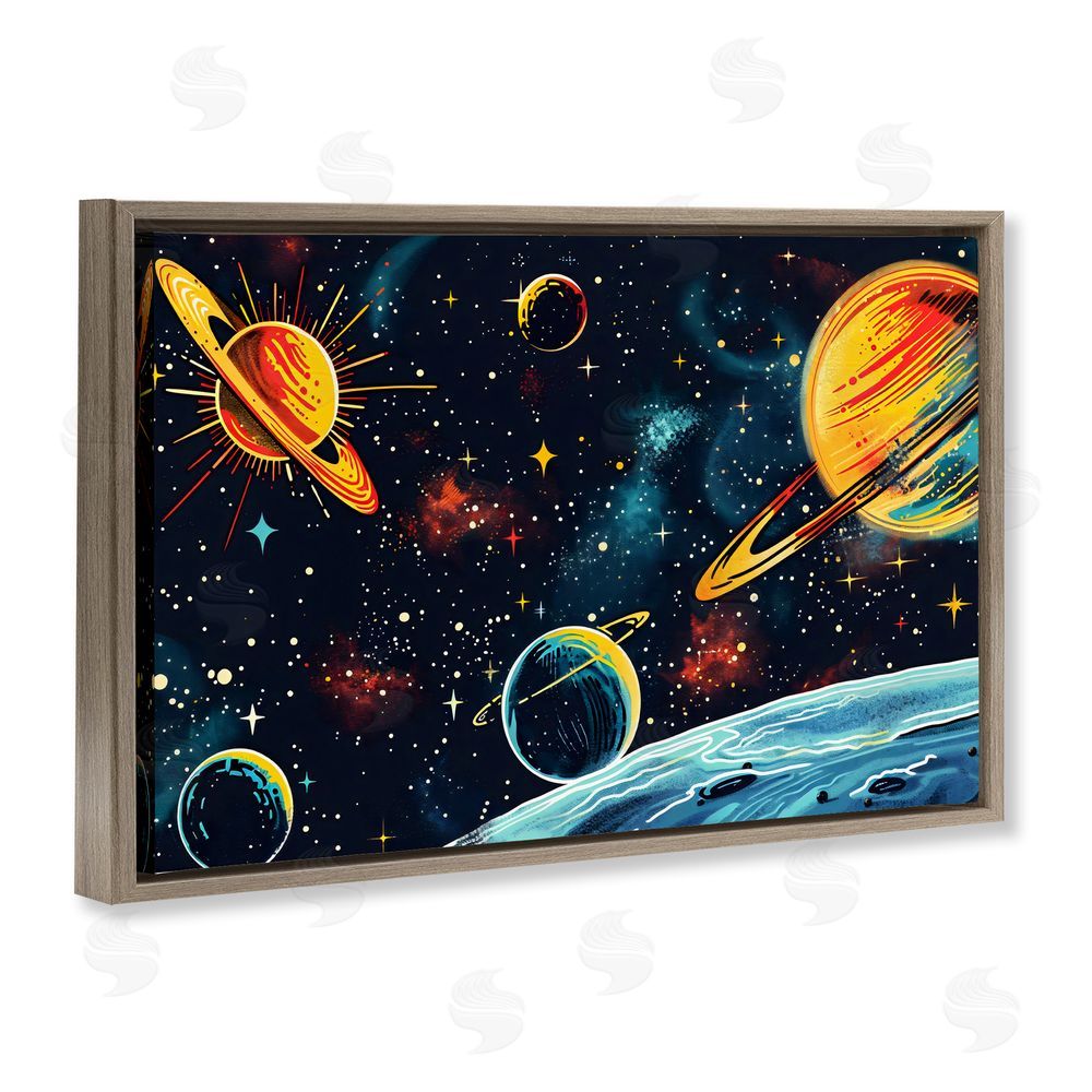 Creative Studio Black Lit Galaxy Panorama Brown Floating Frame Stretched Canvas Wall Art Print