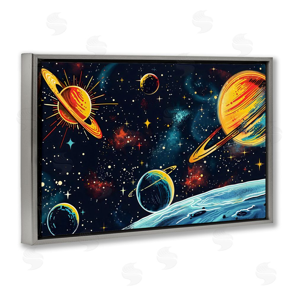 Creative Studio Black Lit Galaxy Panorama Gray Floating Frame Stretched Canvas Wall Art Print