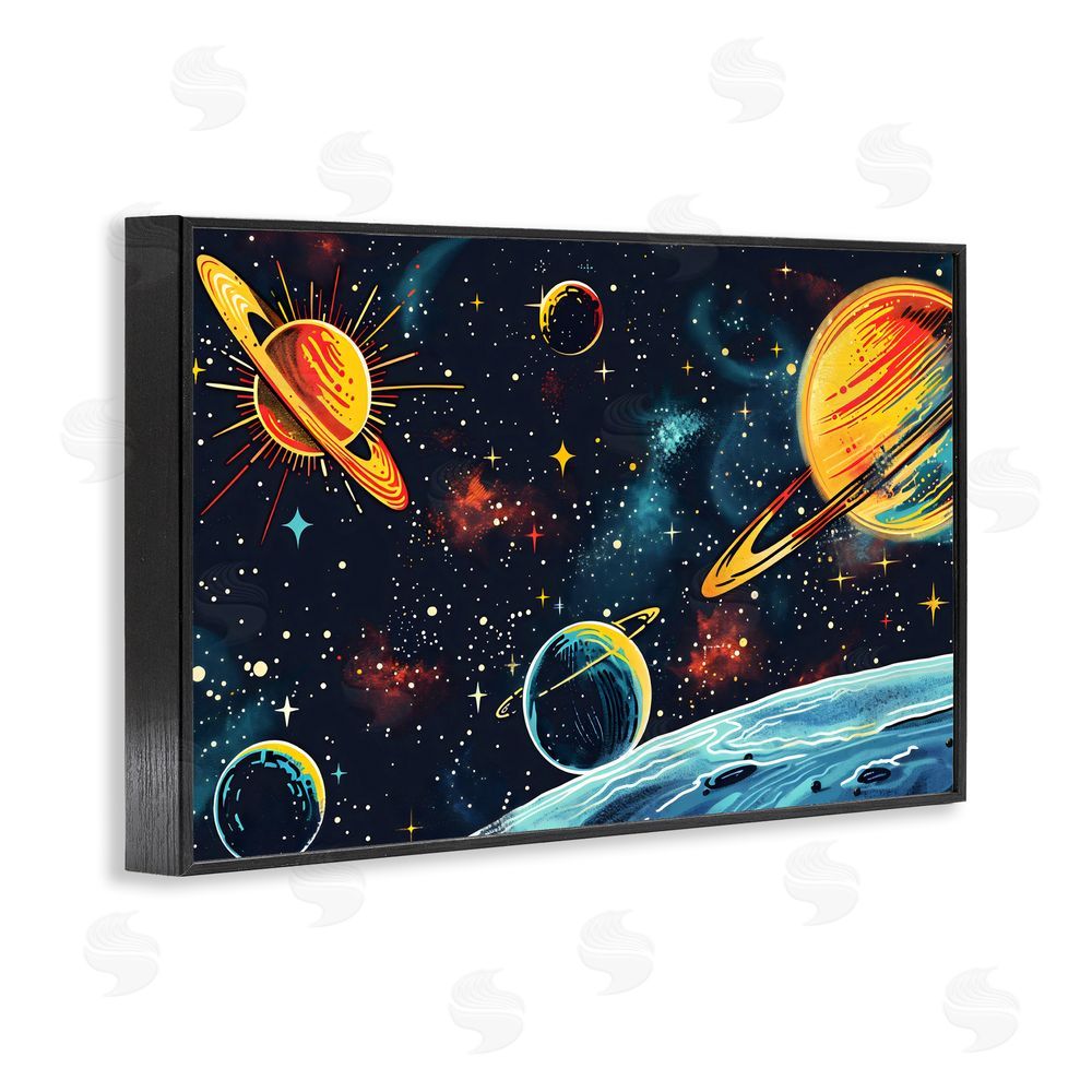 Creative Studio Black Lit Galaxy Panorama Black Framed Giclee Wall Art Print