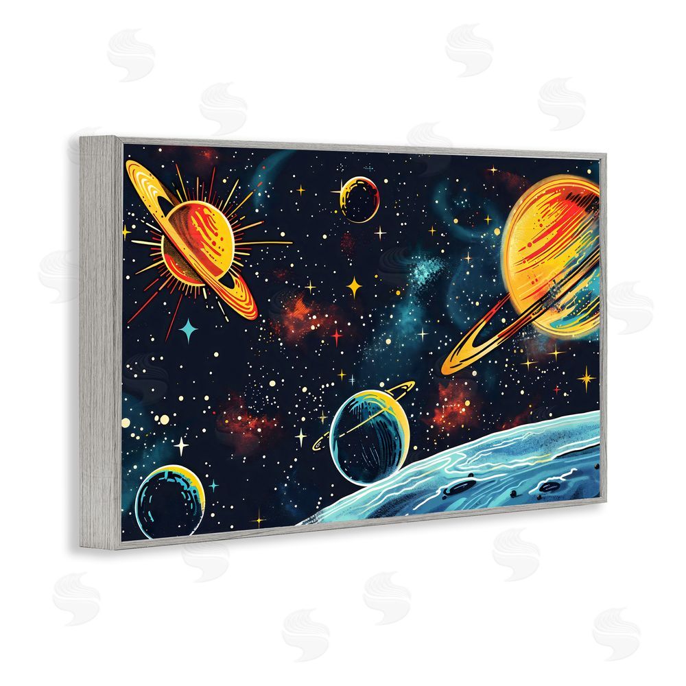Creative Studio Black Lit Galaxy Panorama Gray Framed Giclee Wall Art Print