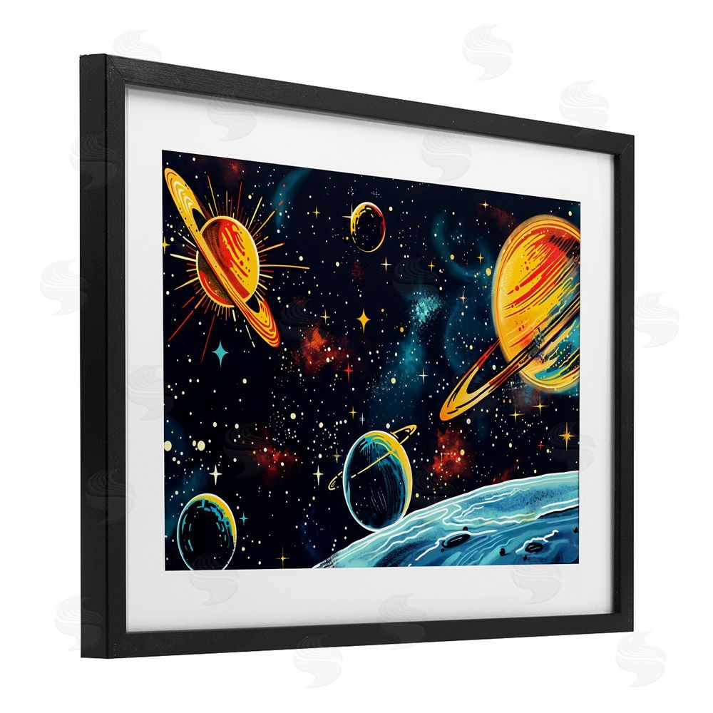 Creative Studio Black Lit Galaxy Panorama Black Framed Print Under Glass with Matting Wall Art