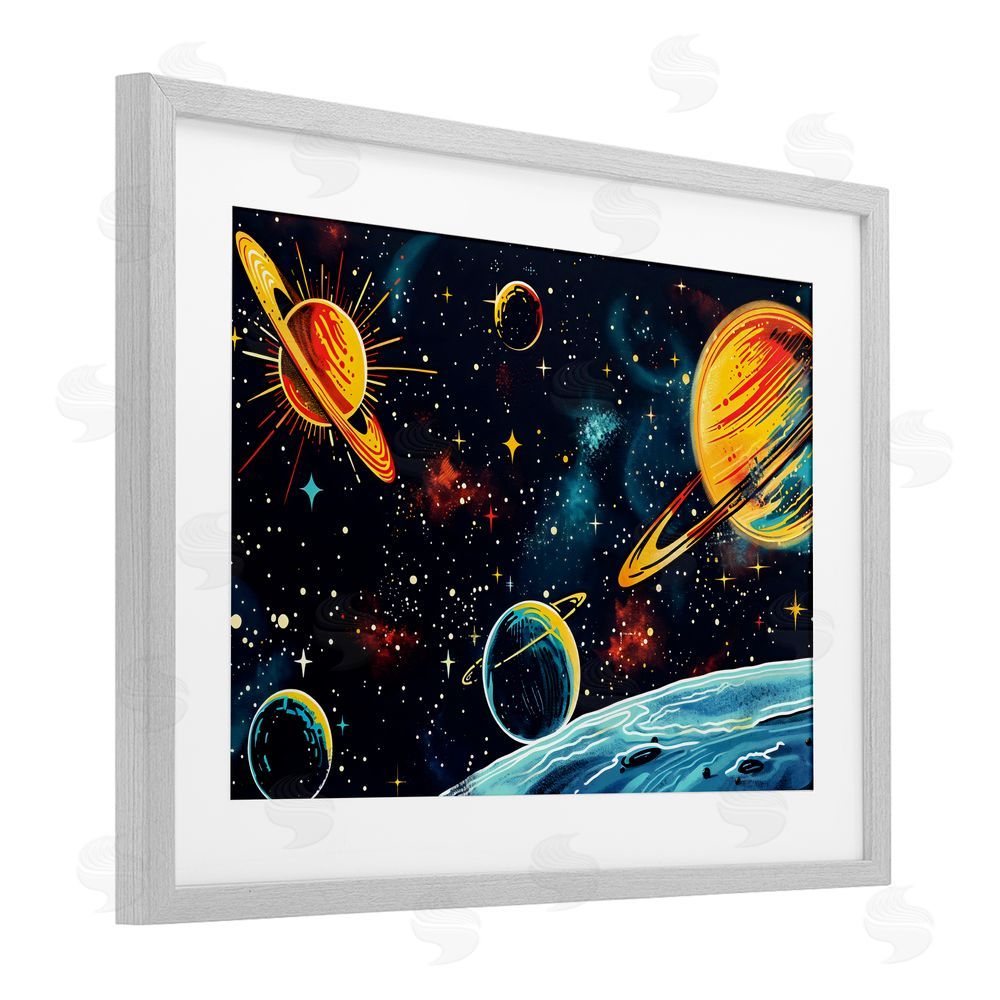 Creative Studio Black Lit Galaxy Panorama Gray Framed Print Under Glass with Matting Wall Art