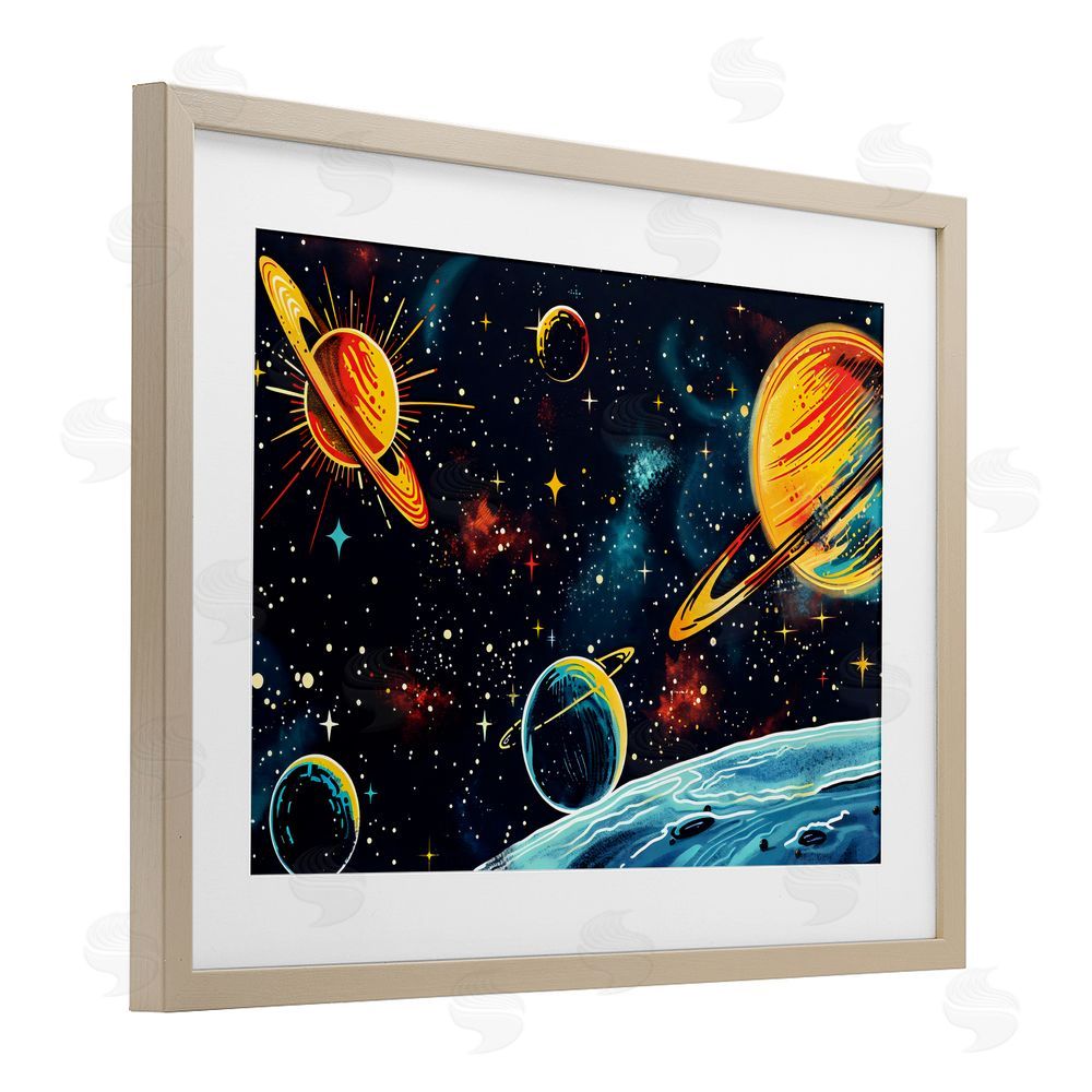 Creative Studio Black Lit Galaxy Panorama Brown Framed Print Under Glass with Matting Wall Art