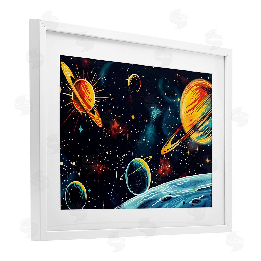 Creative Studio Black Lit Galaxy Panorama White Framed Print Under Glass with Matting Wall Art