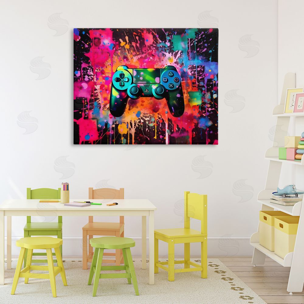 Creative Studio Vibrant Gamepad Burst Stretched Canvas on Wall