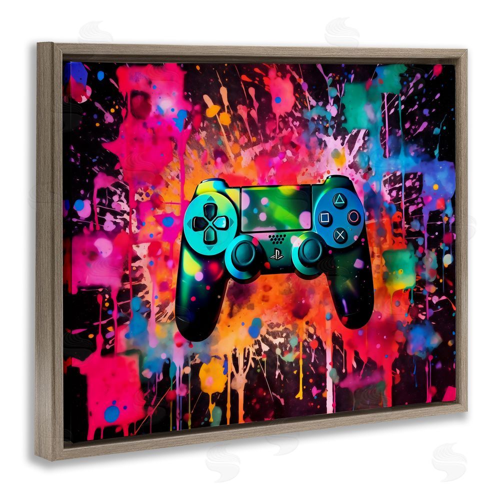 Creative Studio Vibrant Gamepad Burst Brown Floating Framed Canvas Wall Art Print