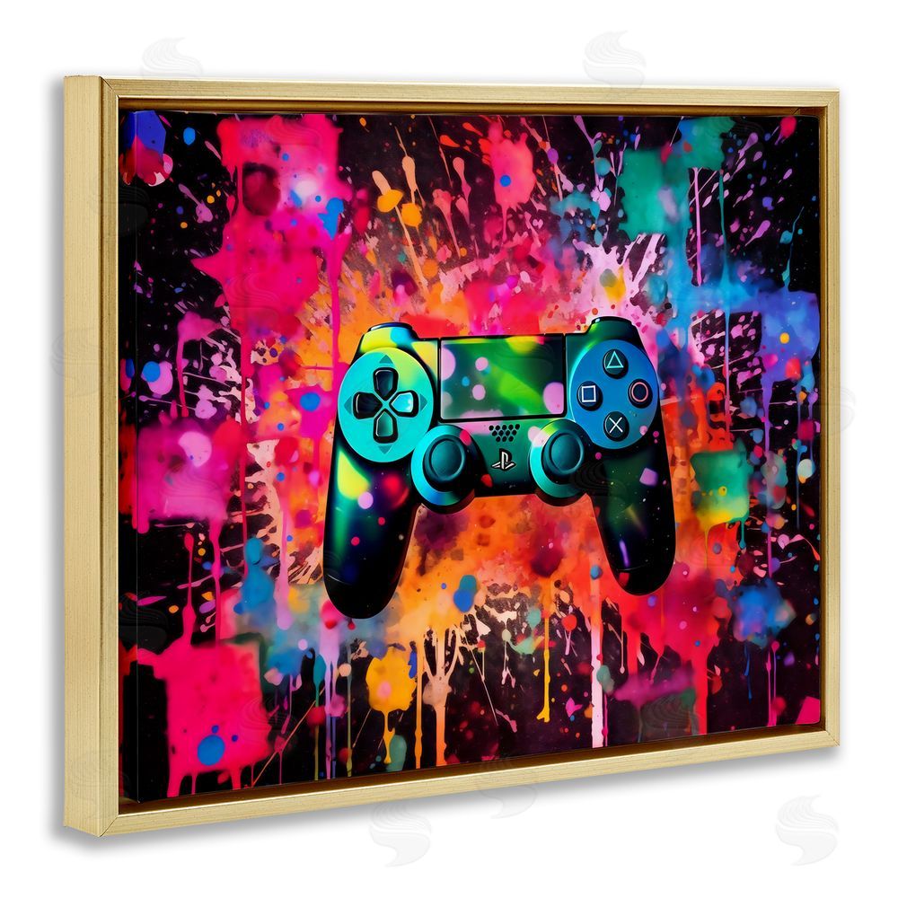 Creative Studio Vibrant Gamepad Burst Gold Floating Framed Canvas Wall Art Print