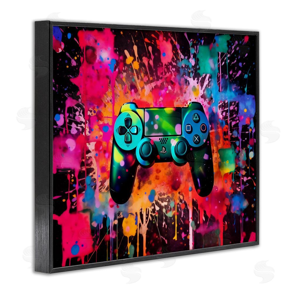 Creative Studio Vibrant Gamepad Burst Black Framed Giclee Wall Art Print
