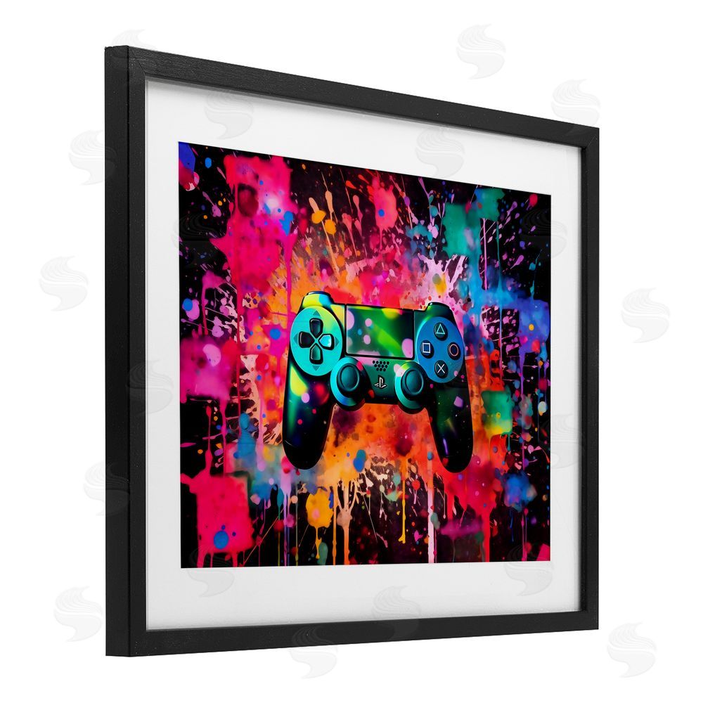 Creative Studio Vibrant Gamepad Burst Black Framed Print Under Glass with White Mat Wall Art