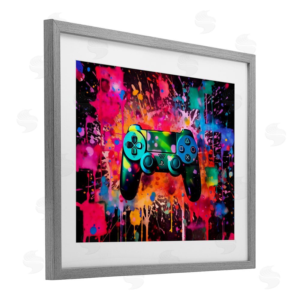 Creative Studio Vibrant Gamepad Burst Gray Framed Print Under Glass with White Mat Wall Art