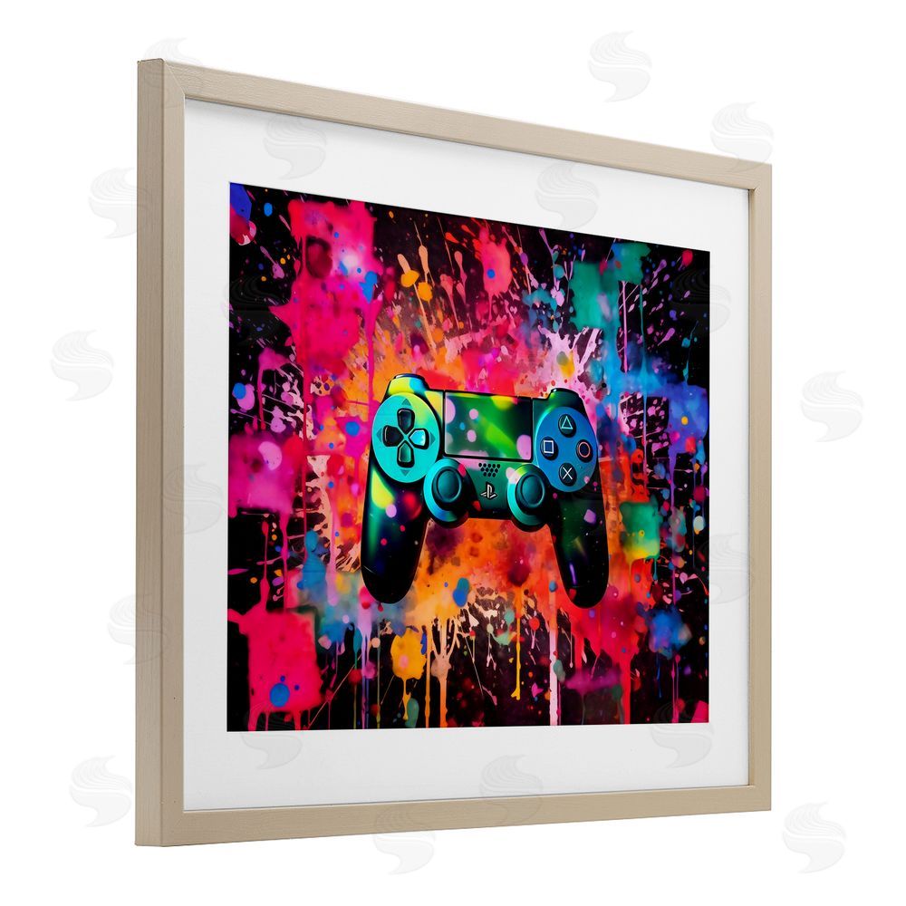 Creative Studio Vibrant Gamepad Burst Brown Framed Print Under Glass with White Mat Wall Art