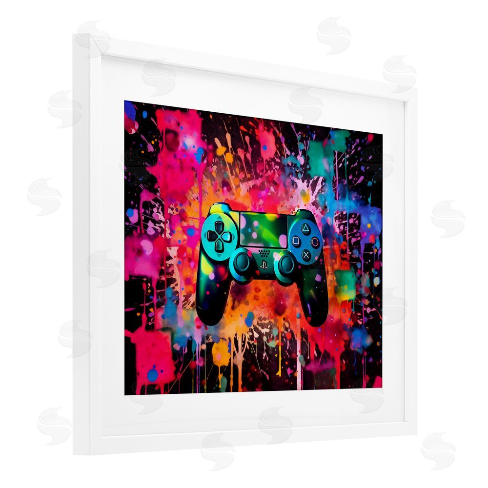 Creative Studio Vibrant Gamepad Burst White Framed Print Under Glass with White Mat Wall Art