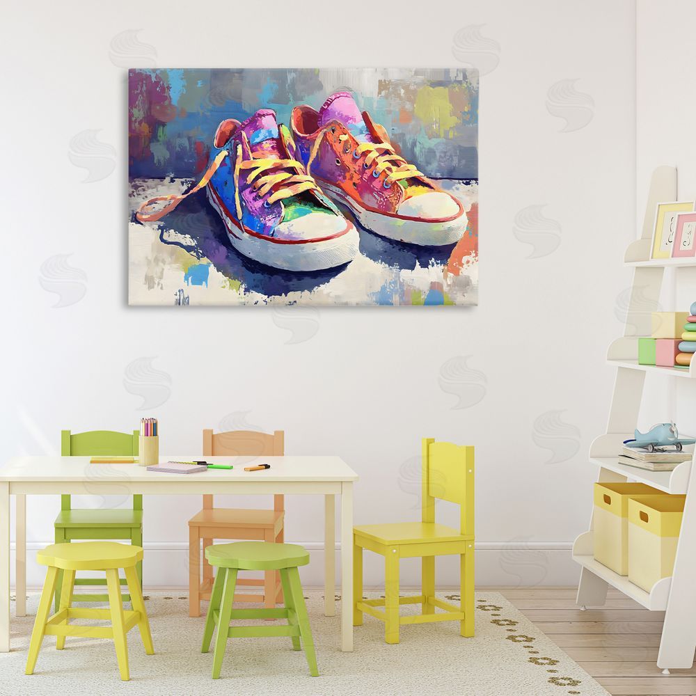 Creative Studio Colorful Low Top Sneakers Stretched Canvas Wall Art in Room