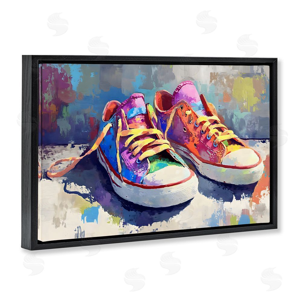 Creative Studio Colorful Low Top Sneakers Black Floating Frame Canvas Wall Art Print