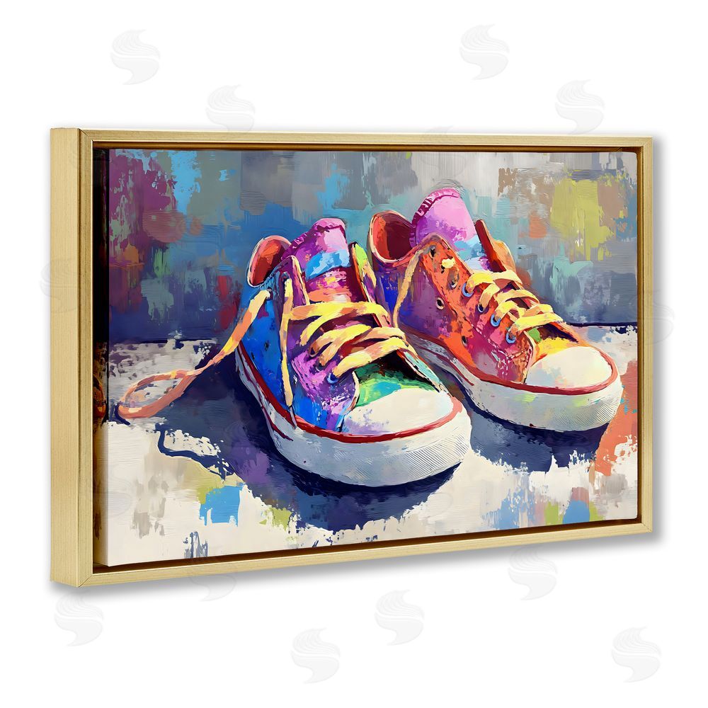 Creative Studio Colorful Low Top Sneakers Gold Floating Frame Canvas Wall Art Print