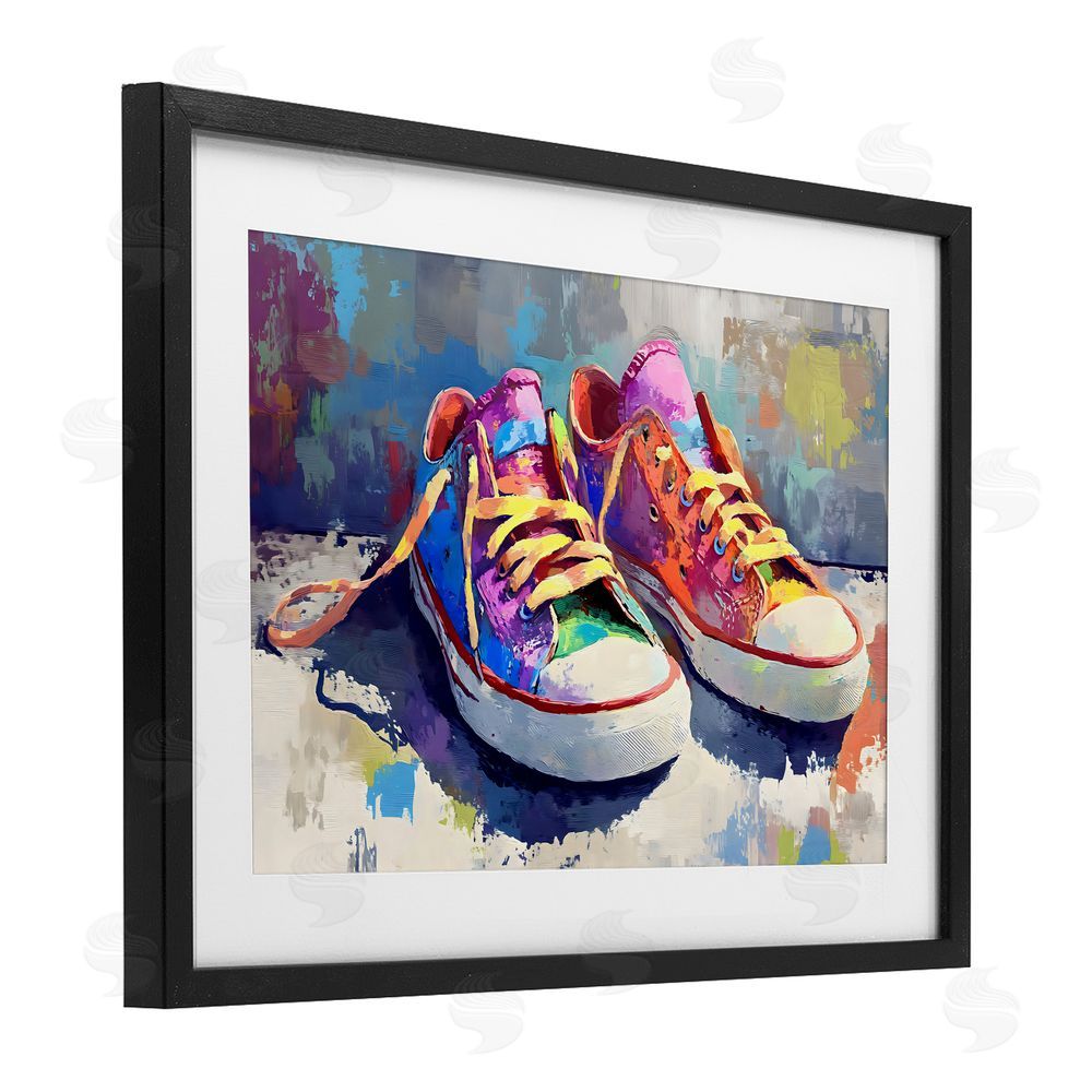 Creative Studio Colorful Low Top Sneakers Black Framed Print Under Glass Wall Art