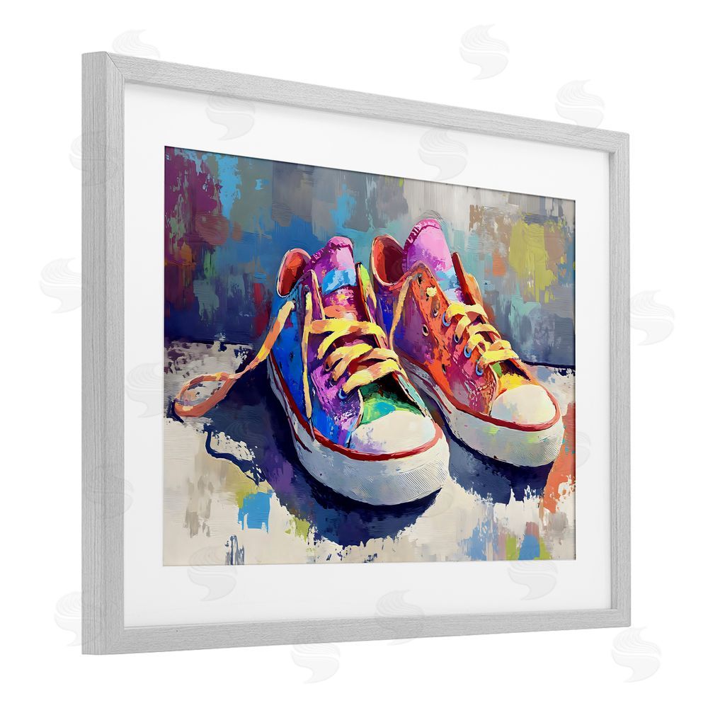 Creative Studio Colorful Low Top Sneakers Gray Framed Print Under Glass Wall Art