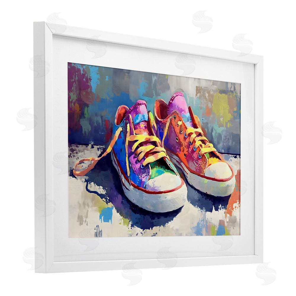 Creative Studio Colorful Low Top Sneakers White Framed Print Under Glass Wall Art