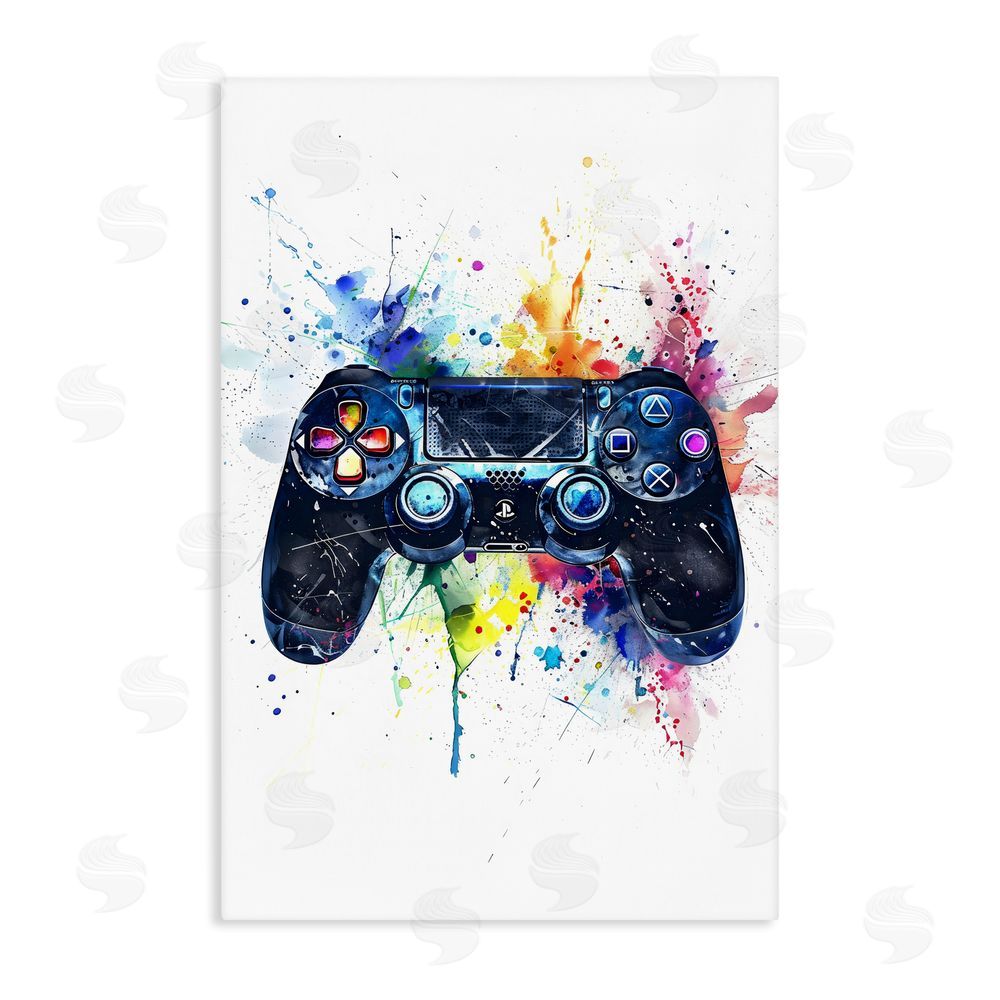 Creative Studio Colorful Gaming Controller Splatter Stretched Canvas Wall Art