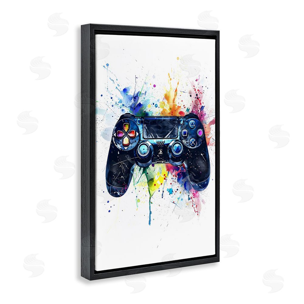 Creative Studio Colorful Gaming Controller Splatter Black Floating Frame Canvas Wall Art Print