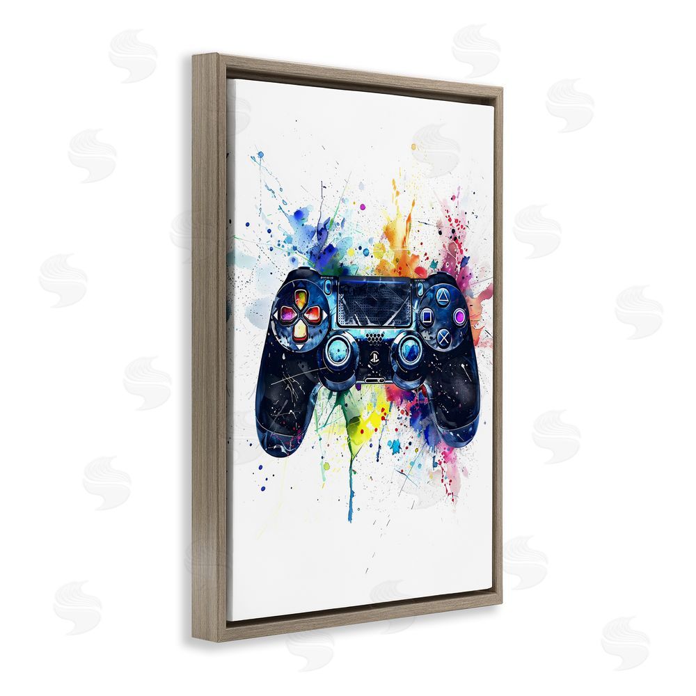 Creative Studio Colorful Gaming Controller Splatter Brown Floating Frame Canvas Wall Art Print