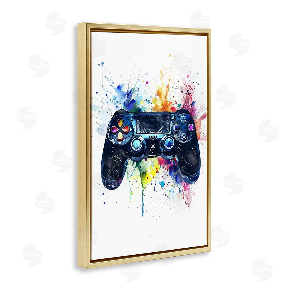 Creative Studio Colorful Gaming Controller Splatter Gold Floating Frame Canvas Wall Art Print