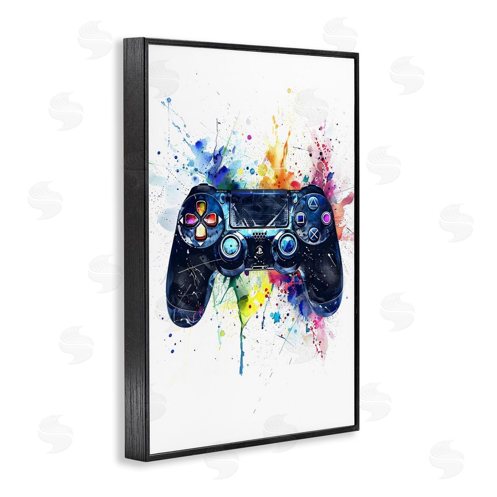 Creative Studio Colorful Gaming Controller Splatter Black Framed Giclee Wall Art Print