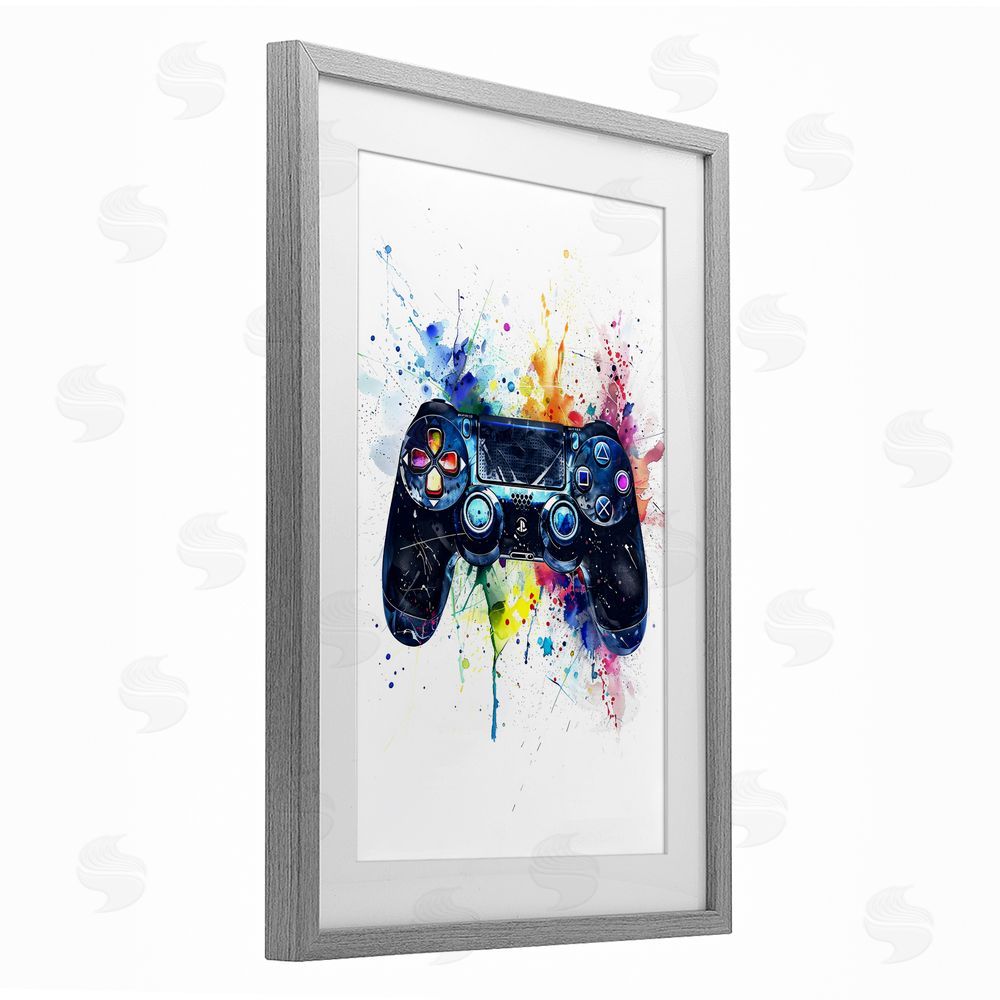 Creative Studio Colorful Gaming Controller Splatter Gray Framed Print Under Glass Wall Art