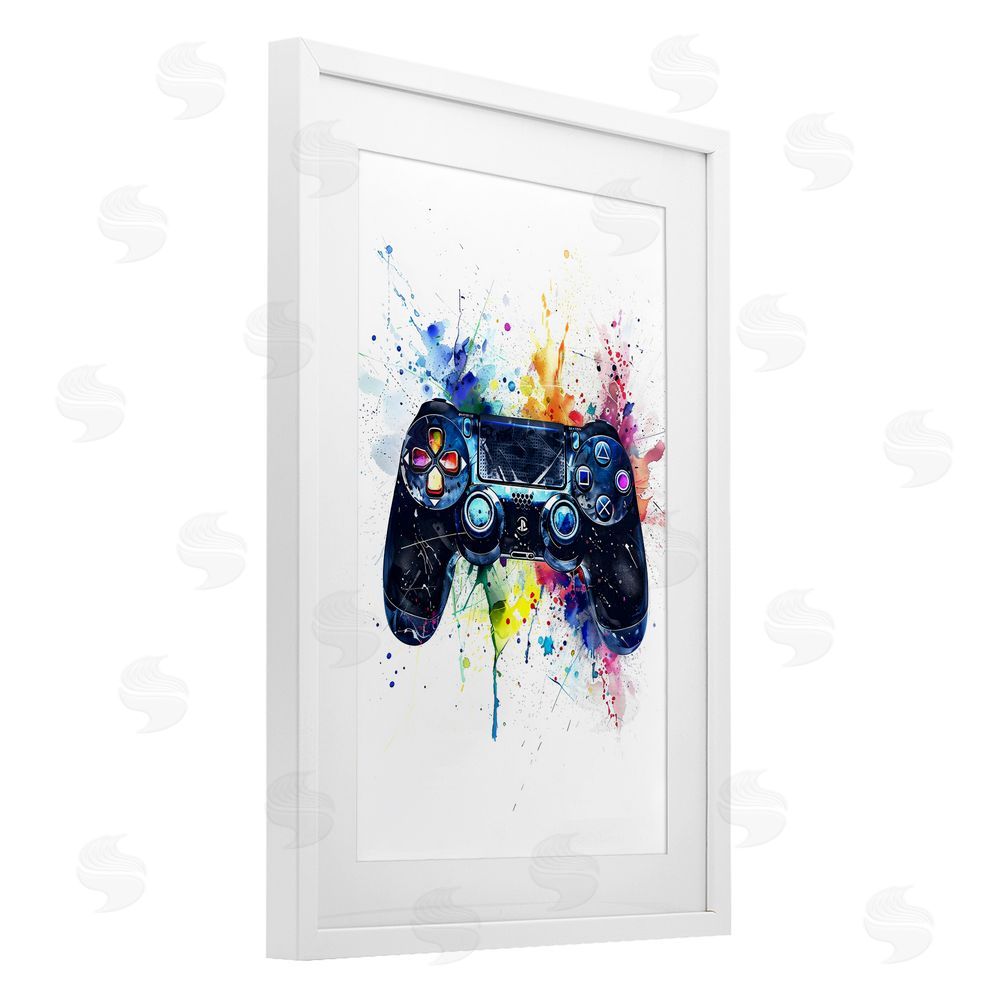 Creative Studio Colorful Gaming Controller Splatter White Framed Print Under Glass Wall Art