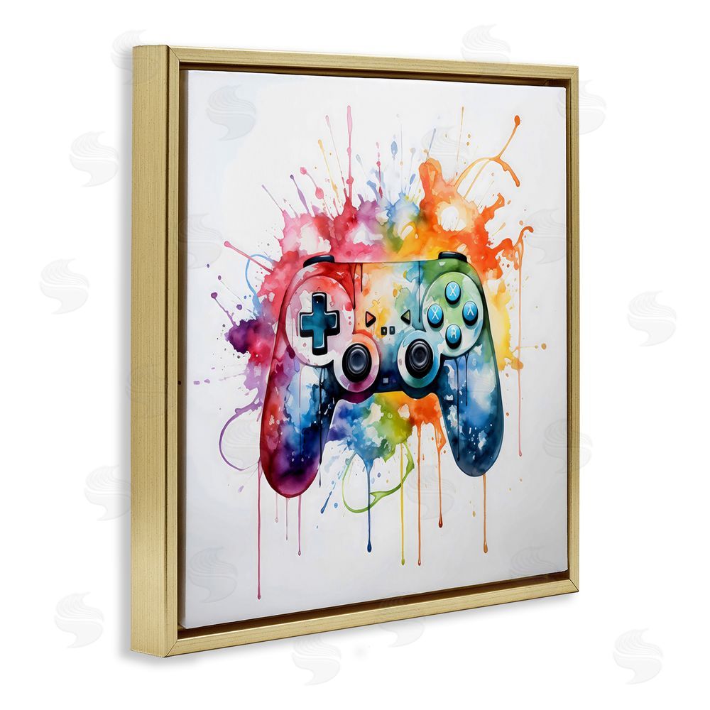 Creative Studio Colors of Gaming Splatter Gold Floating Frame Canvas Wall Art Print
