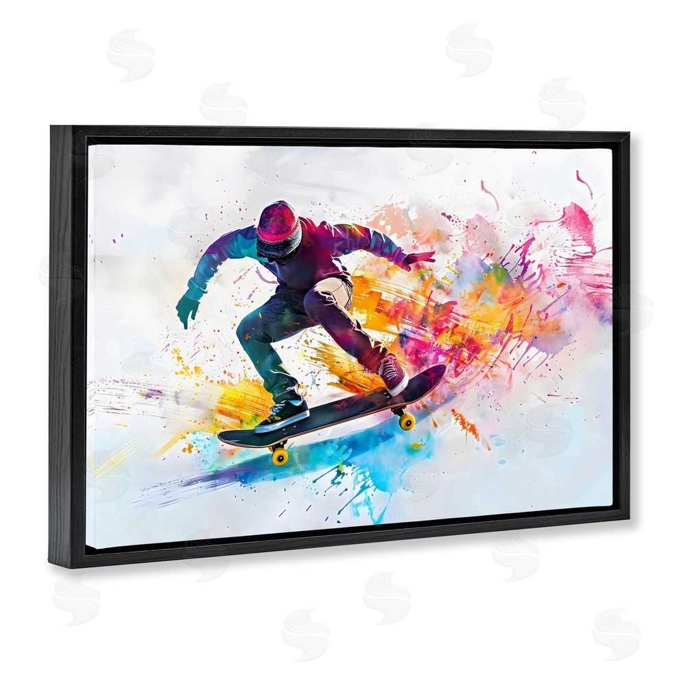 Creative Studio Skateboarder in Motion Black Floating Framed Canvas Wall Art Print