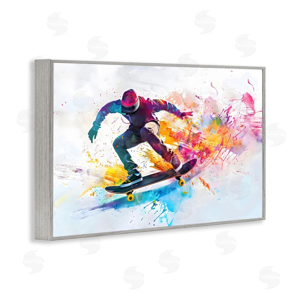 Creative Studio Skateboarder in Motion Gray Framed Giclee Wall Art Print