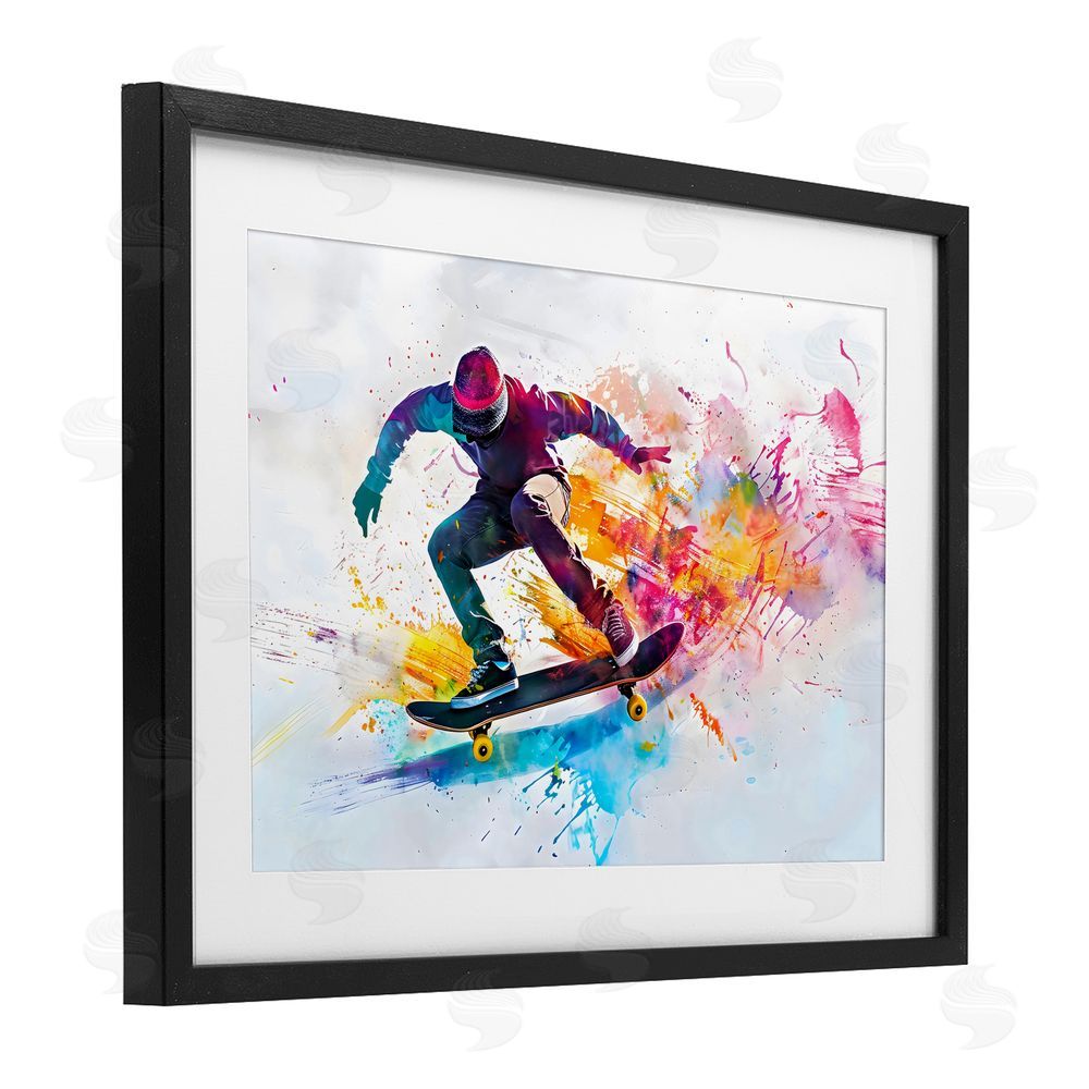 Creative Studio Skateboarder in Motion Black Framed Print Under Glass with White Mat Wall Art