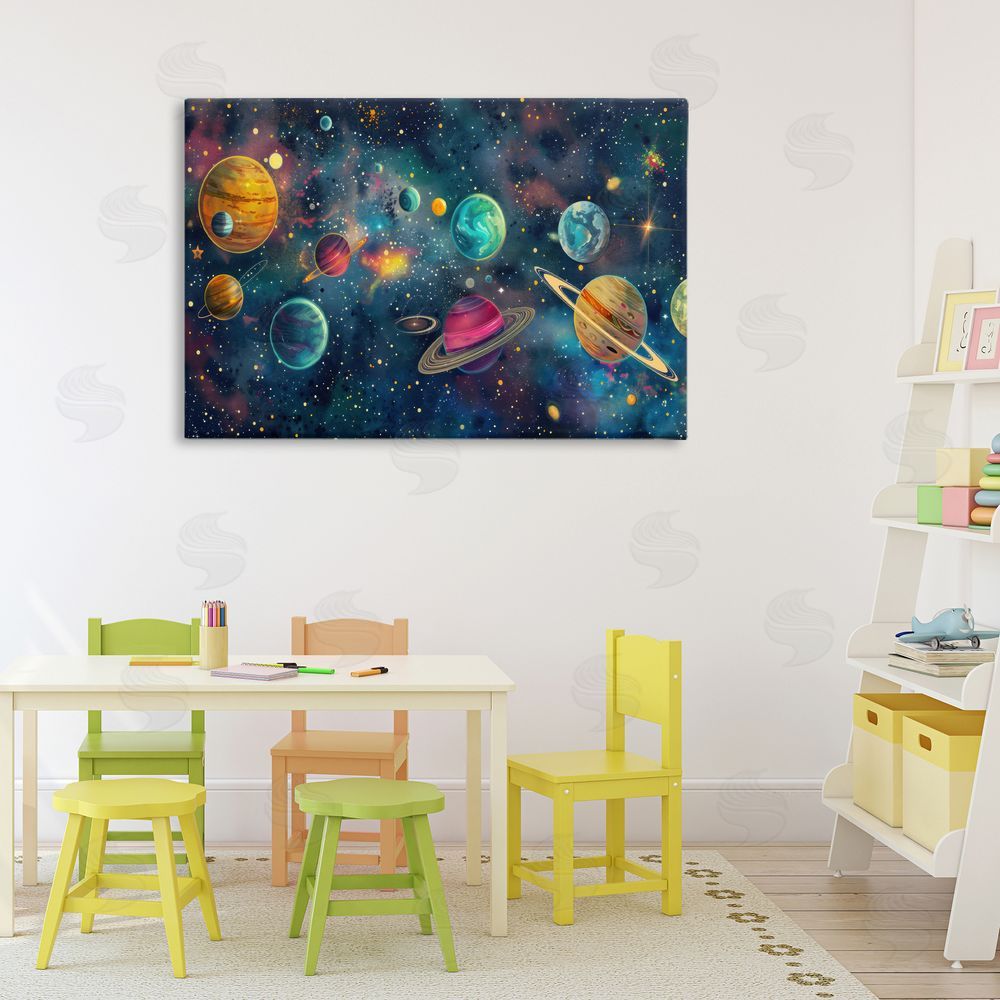 Creative Studio Celestial Planetary Parade Stretched Canvas Wall Art Print in Room