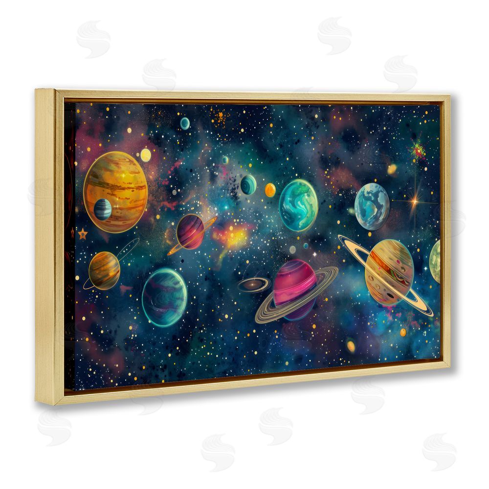 Creative Studio Celestial Planetary Parade Gold Floating Frame Stretched Canvas Wall Art Print