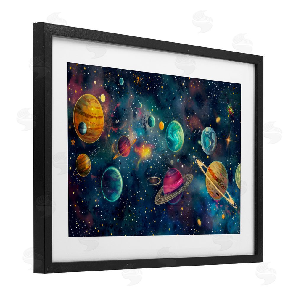 Creative Studio Celestial Planetary Parade Black Framed Print Under Glass with Matting Wall Art