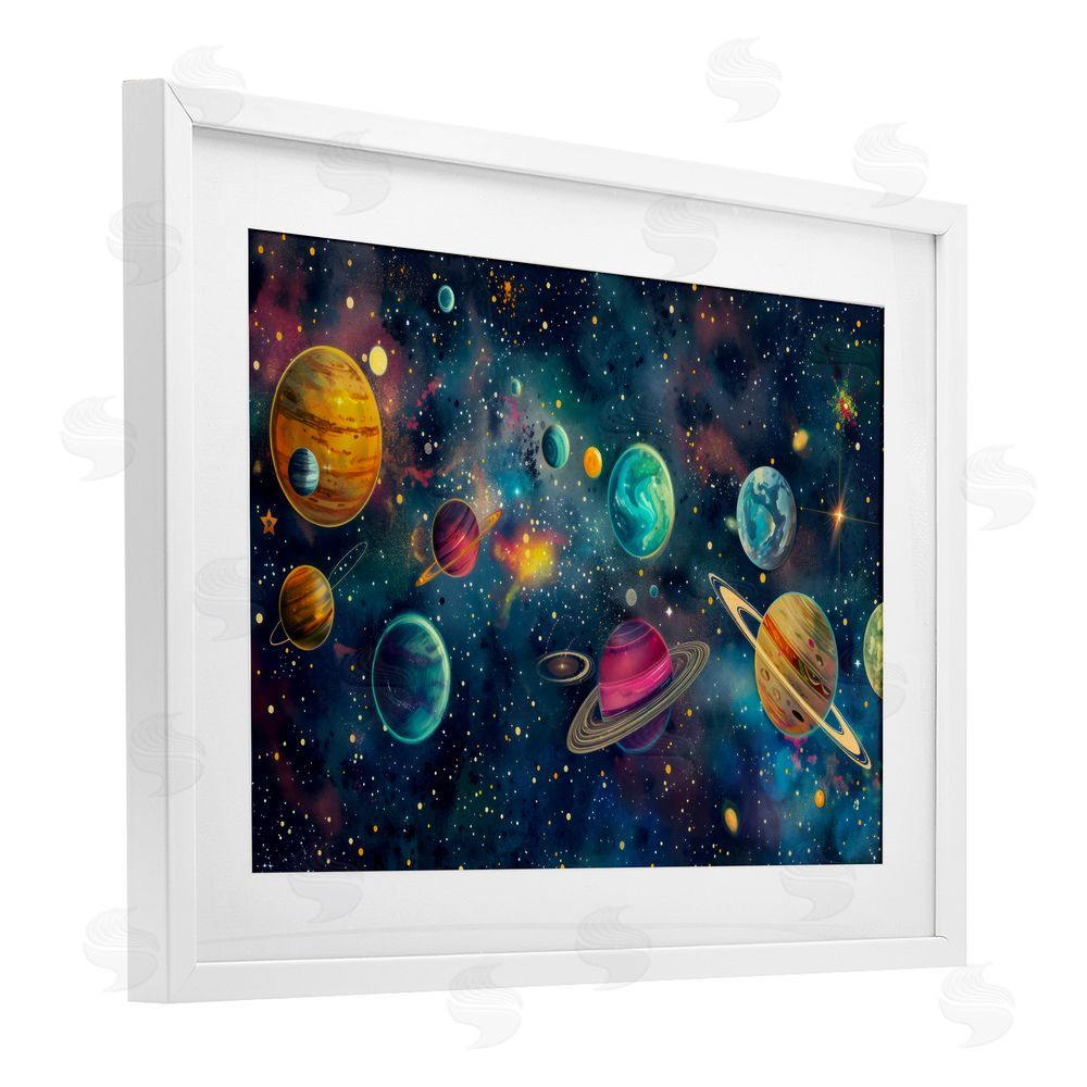 Creative Studio Celestial Planetary Parade White Framed Print Under Glass with Matting Wall Art
