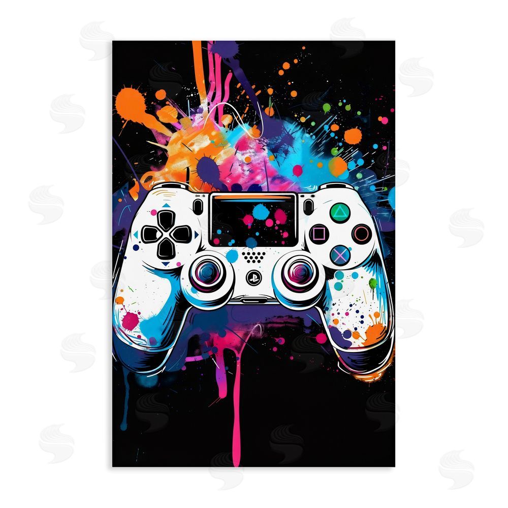Creative Studio Controller Contrast with Neon Splatter Stretched Canvas Wall Art
