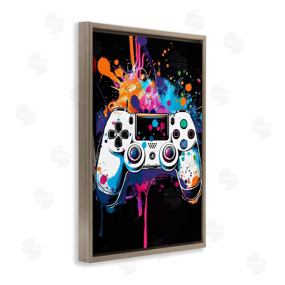 Creative Studio Controller Contrast with Neon Splatter Brown Floating Frame Canvas Wall Art Print