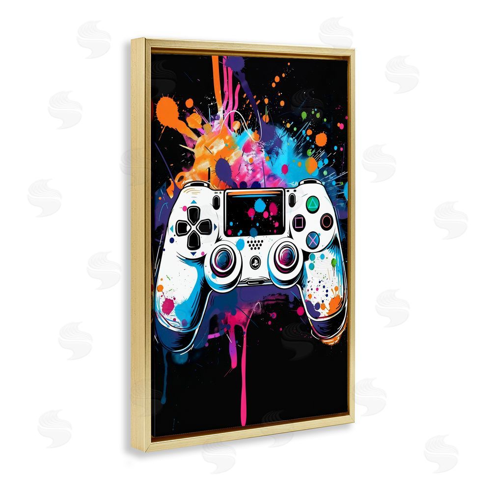 Creative Studio Controller Contrast with Neon Splatter Gold Floating Frame Canvas Wall Art Print